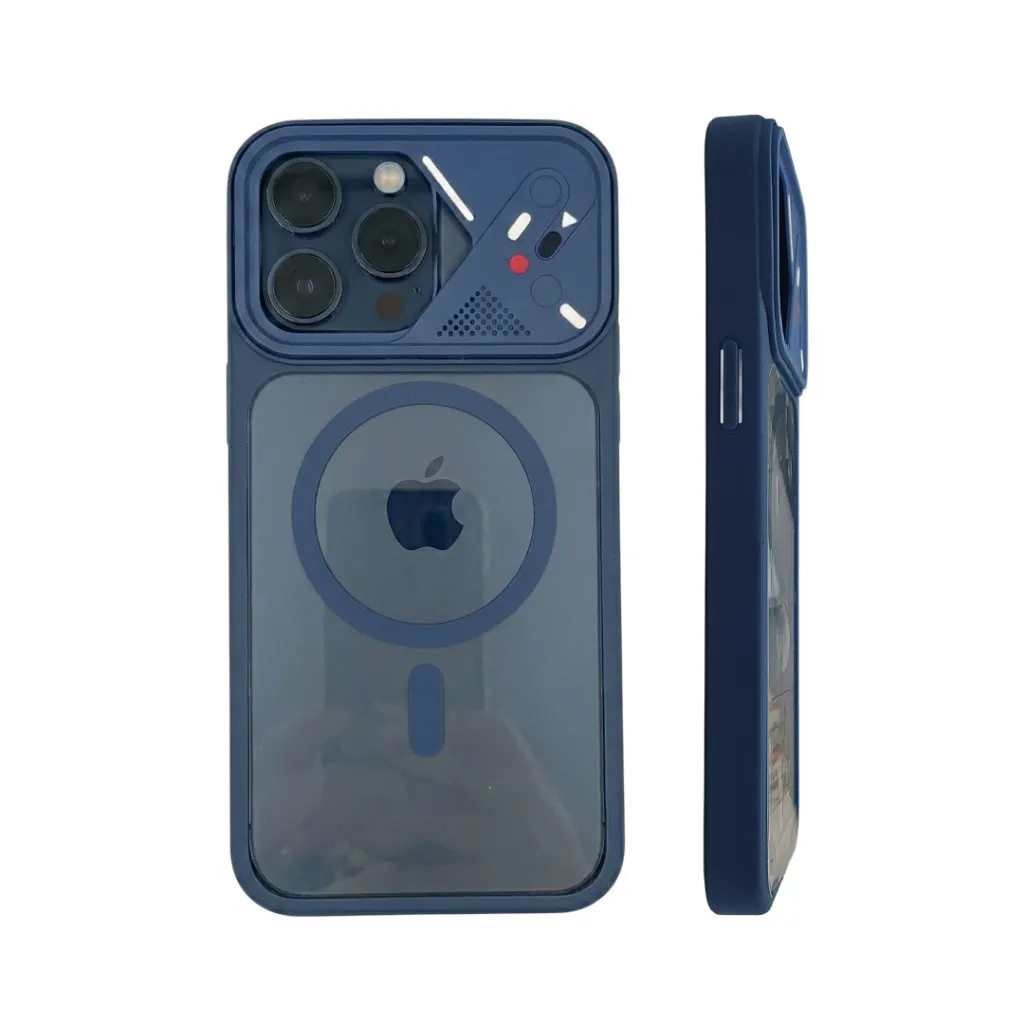 [PO10BIP15PMAX-7-17] iPhone 15 Pro Max (Upgrade to 17 Series) The prominent circular ring on the back indicates built-in magnets for MagSafe charging and accessory compatibility Back Case (Navy Blue)