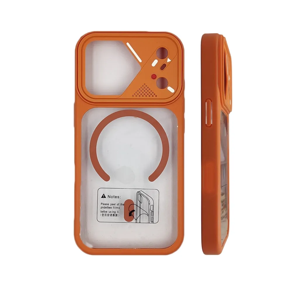 iPhone 17 Pro (Upgrade to Design) The prominent circular ring on the back indicates built-in magnets for MagSafe charging and accessory compatibility Back Case (Cosmic Orange)