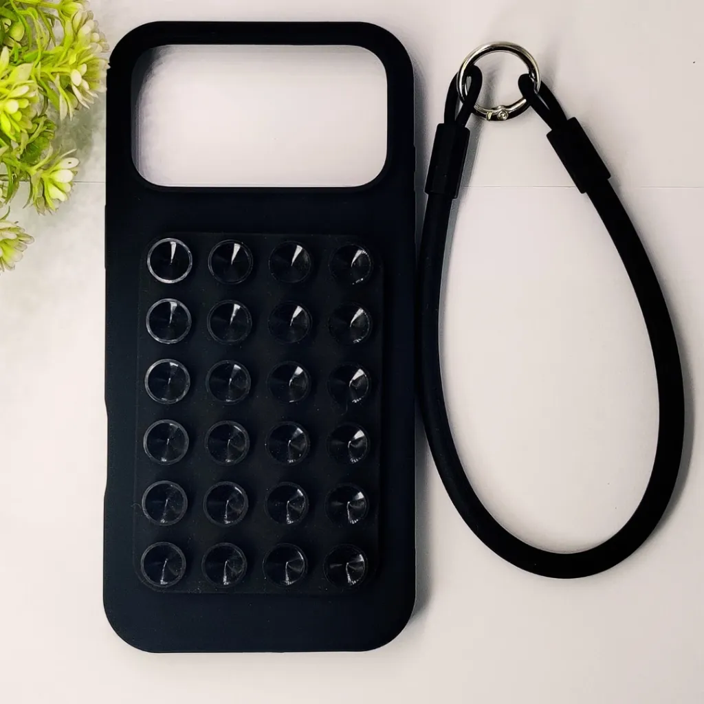 [PO23BIP17PMAX-10-2] iPhone 17 Pro Max Official Hight-Quality Durable Soft Silicone Suction Phone Holder Mobile Back Case (Black)