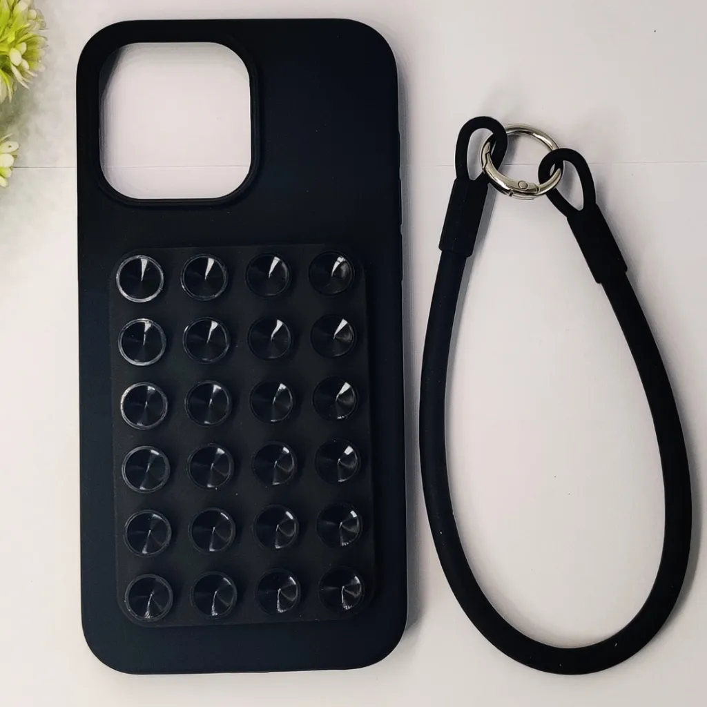 iPhone 15 Pro Max Official Hight-Quality Durable Soft Silicone Suction Phone Holder Mobile Back Case (Black)