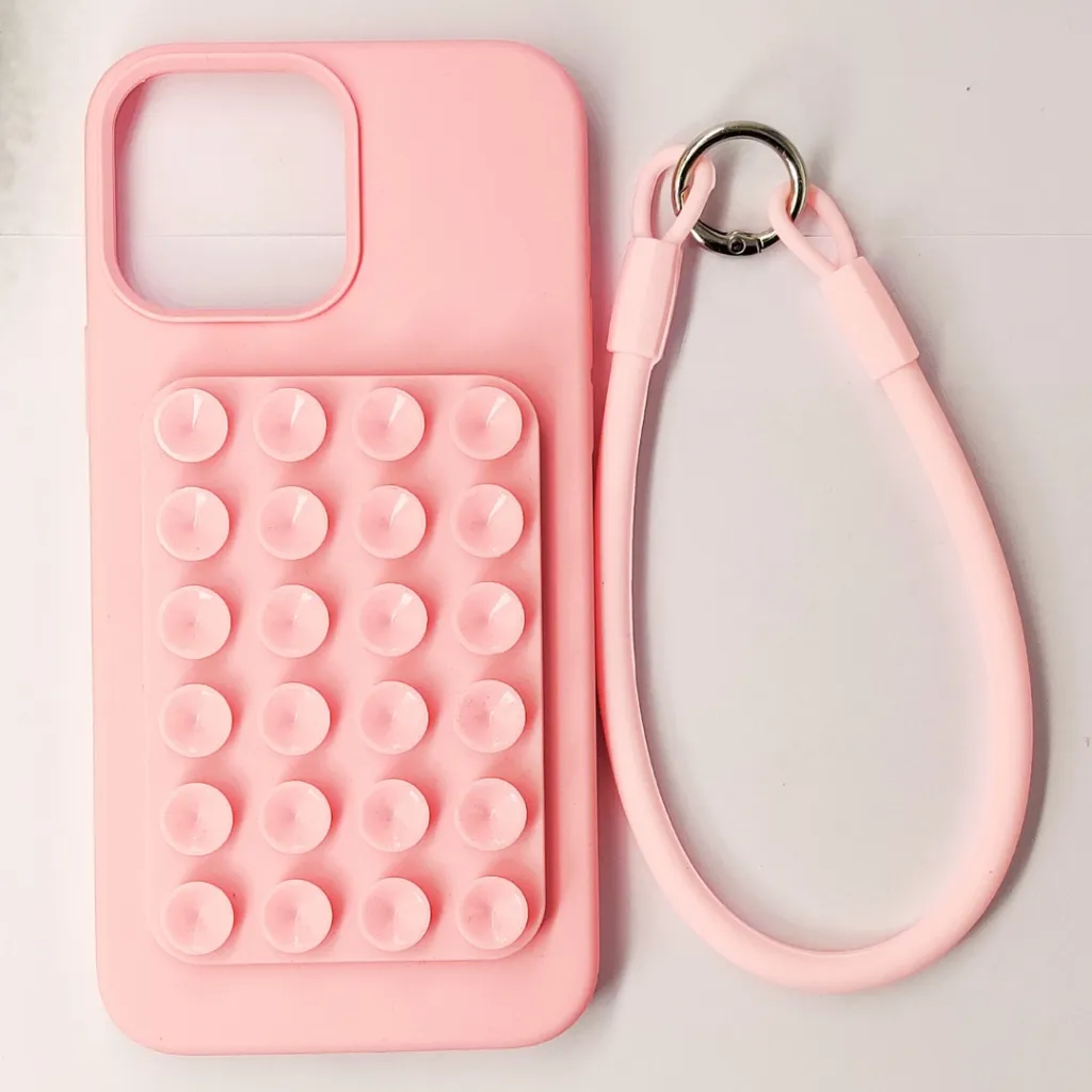 iPhone 14 Pro Max Official Hight-Quality Durable Soft Silicone Suction Phone Holder Mobile Back Case (Baby Pink)
