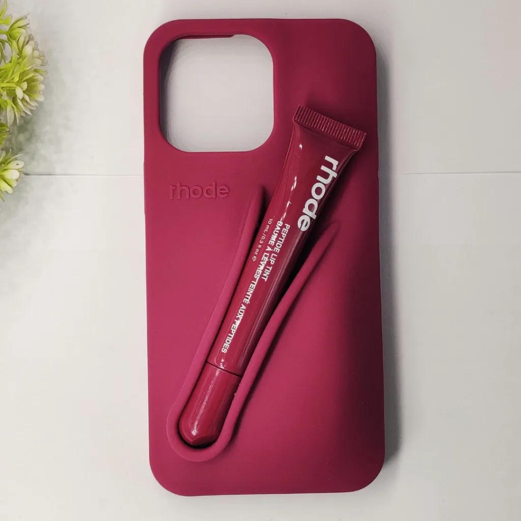 iPhone 13 Pro Max 2-in-1 Soft Silicone Rhode Lip Case Paired With A Rhode Peptide Lip Tint (Raspberry Jelly)