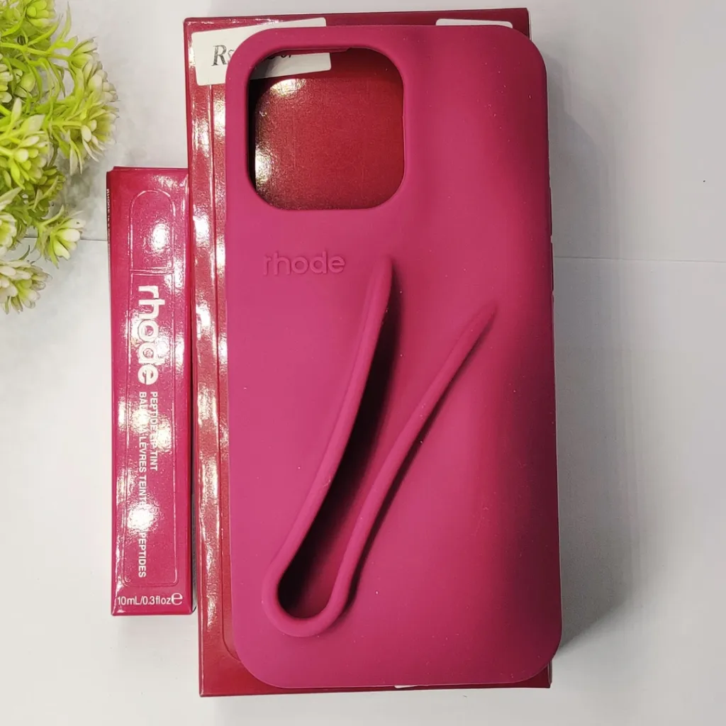 iPhone 14 Pro Max  2-in-1 Soft Silicone Rhode Lip Case Paired With A Rhode Peptide Lip Tint (Rasberry Jelly)