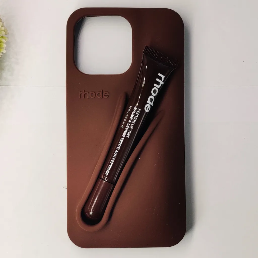 iPhone 15 Pro Max  2-in-1 Soft Silicone Rhode Lip Case Paired With A Rhode Peptide Lip Tint (Espresso)