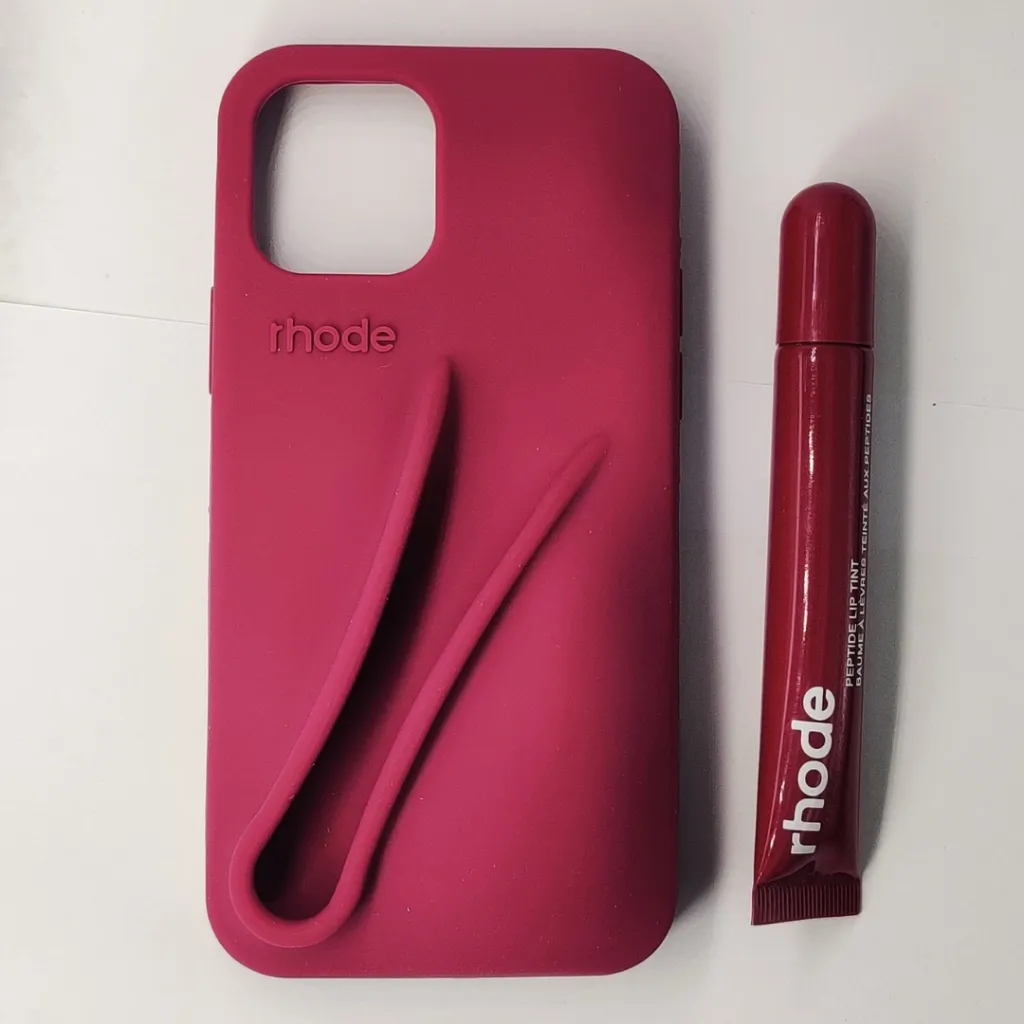 [PO45BIP12PR-5-20] iPhone 12|12 Pro  2-in-1 Soft Silicone Rhode Lip Case Paired With A Rhode Peptide Lip Tint (Respberry Jelly)