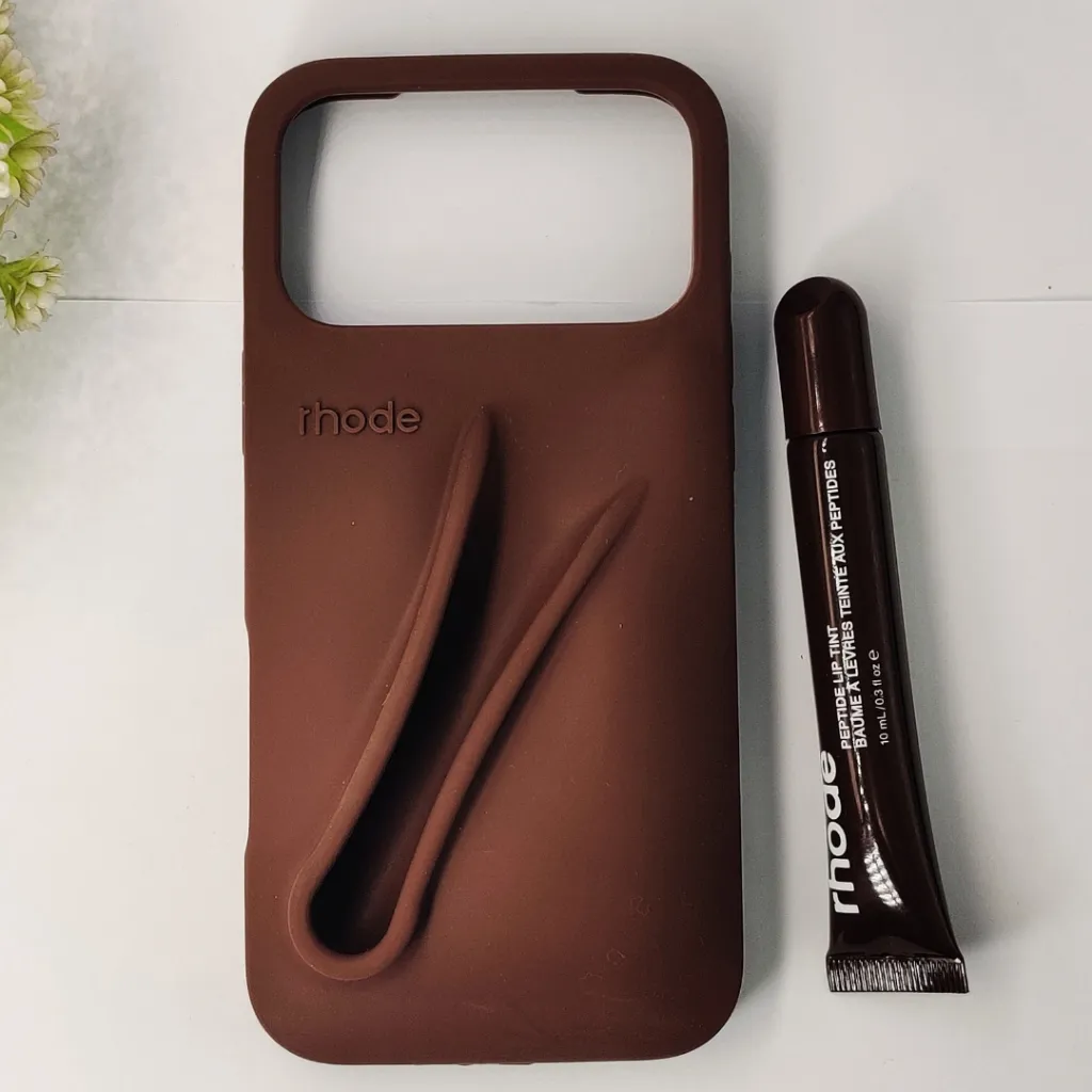 iPhone 17 Pro Max  2-in-1 Soft Silicone Rhode Lip Case Paired With A Rhode Peptide Lip Tint (Espresso)