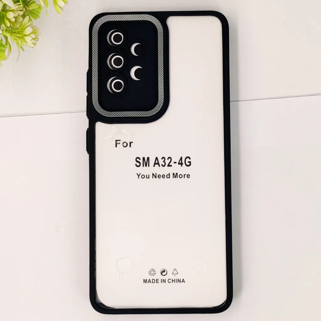 [PO10BSA32-7-2] Samsung Galaxy A32 4G iPaky Transparent Back Case Colour Border With Camera Chrome Finishing Back Case (Black)