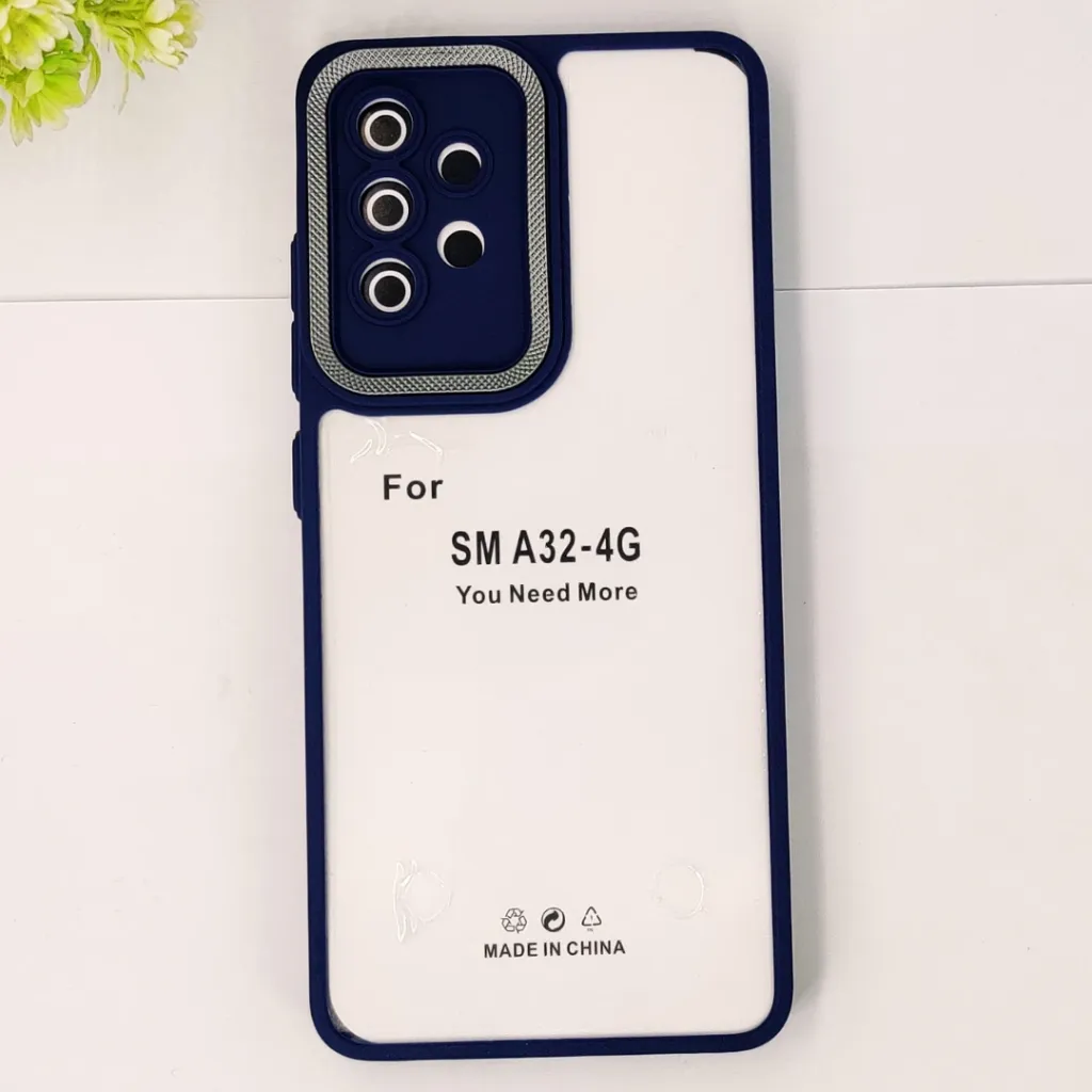 Samsung Galaxy A32 4G iPaky Transparent Back Case Colour Border With Camera Chrome Finishing Back Case (Navy Blue)