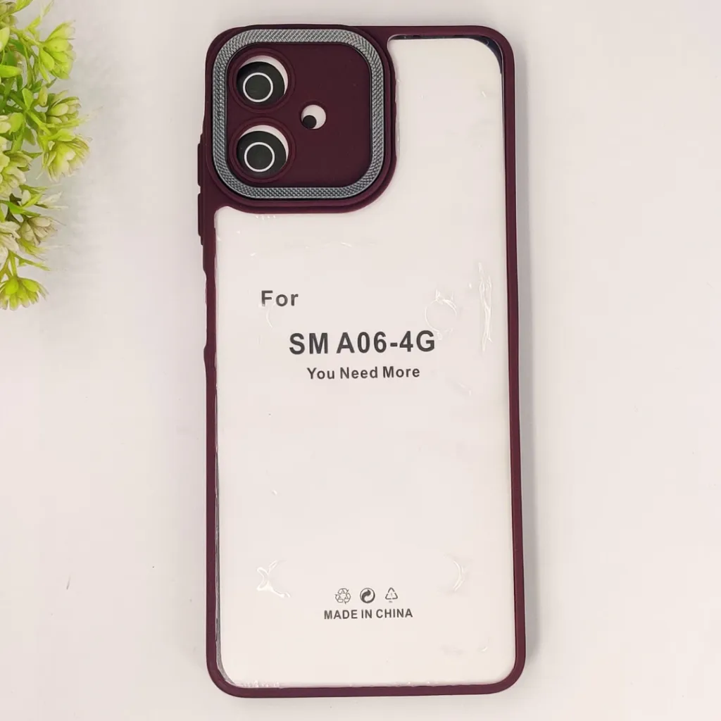 Samsung Galaxy A06 4G|5G/F06  iPaky Transparent Colour Border With Camera Chrome Finishing Back Case (Maroon)
