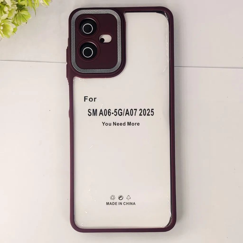 Samsung Galaxy A07 4G|5G/F07 iPaky Transparent Colour Border With Camera Chrome Finishing Back Case (Maroon)
