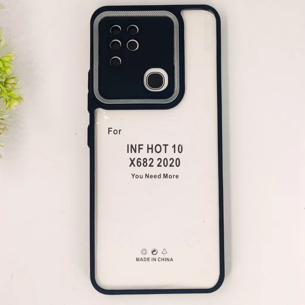 [PO10BIHOT10-7-2] Infinix Hot 10|X682 2020 iPaky Transparent Colour Border With Camera Chrome Finishing Back Case (Black)