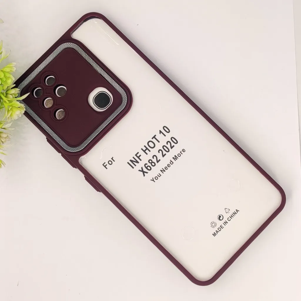 [PO10BIHOT10-7-21] Infinix Hot 10|X682 2020 iPaky Transparent Colour Border With Camera Chrome Finishing Back Case (Maroon)