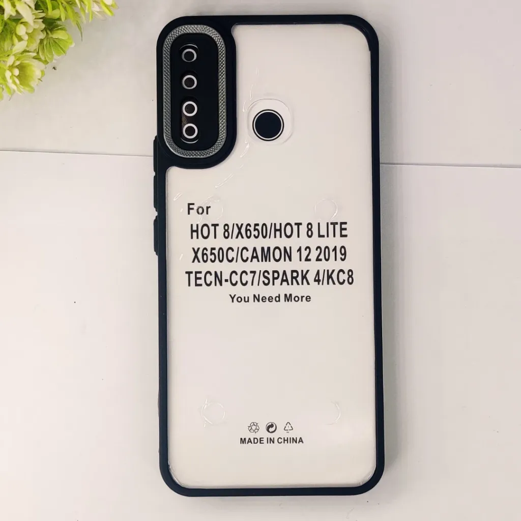 Infinix Hot 8|Hot 8 Lite|Tecno Spark 4|Tecno KC8|Infinix X650 2020 iPaky Transparent Colour Border With Camera Chrome Finishing Back Case (Black)