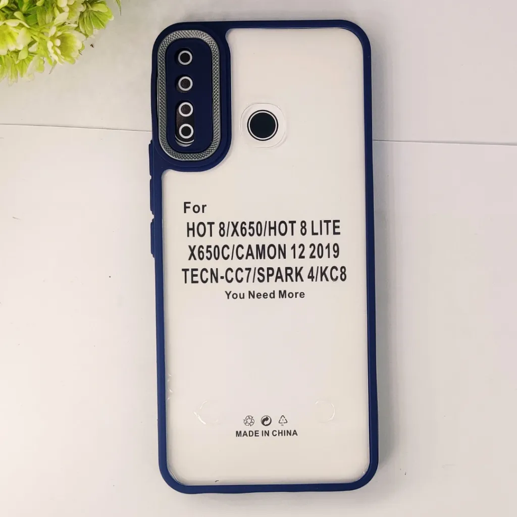 [PO10BIHOT8-7-17] Infinix Hot 8|Hot 8 Lite|Tecno Spark 4|Tecno KC8|Infinix X650 2020 iPaky Transparent Colour Border With Camera Chrome Finishing Back Case (Navy Blue)