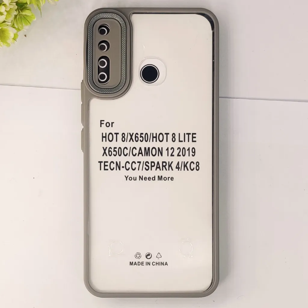 [PO10BIHOT8-7-36] Infinix Hot 8|Hot 8 Lite|Tecno Spark 4|Tecno KC8|Infinix X650 2020 iPaky Transparent Colour Border With Camera Chrome Finishing Back Case (Natural Titanium)