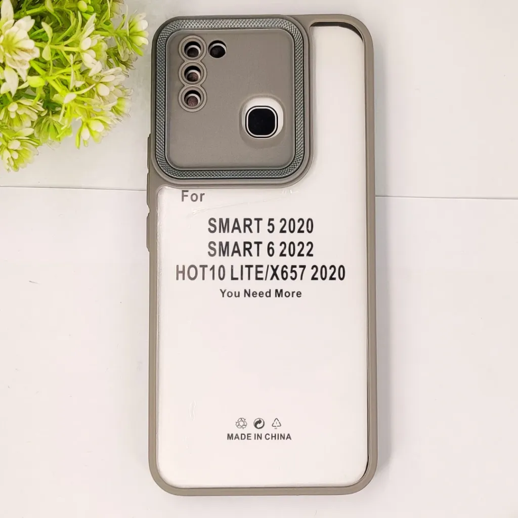 Infinix Smart 6|Smart 6|Hot 10 Lite|X657 2020 iPaky Transparent Colour Border With Camera Chrome Finishing Back Case (Natural Titanium)