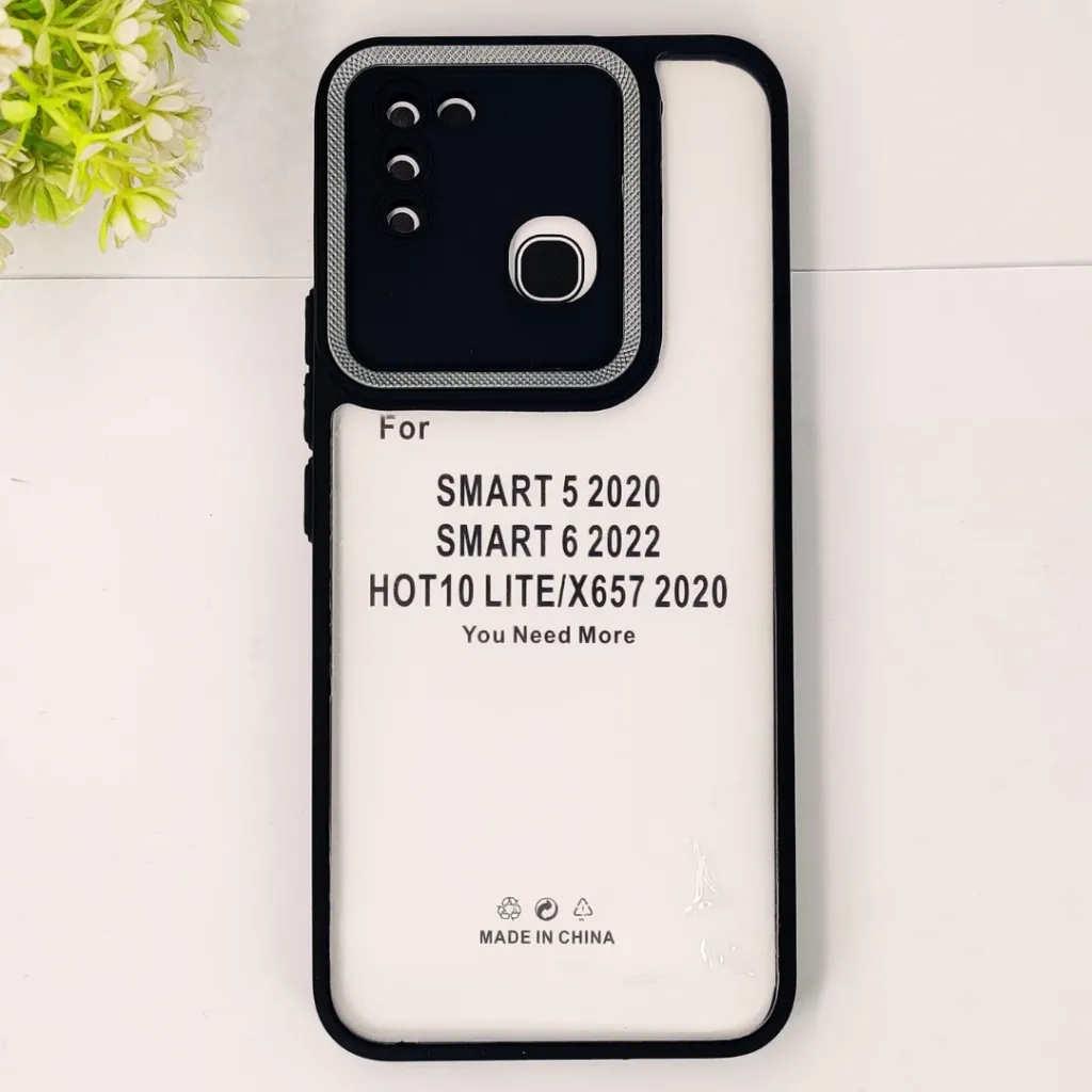 Infinix Smart 6|Smart 6|Hot 10 Lite|X657 2020 iPaky Transparent Colour Border With Camera Chrome Finishing Back Case (Black)