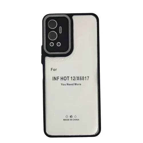 [PO10BIHOT12-7-2] Infinix Hot 12|X6817 iPaky Transparent Colour Border With Camera Chrome Finishing Back Case (Black)