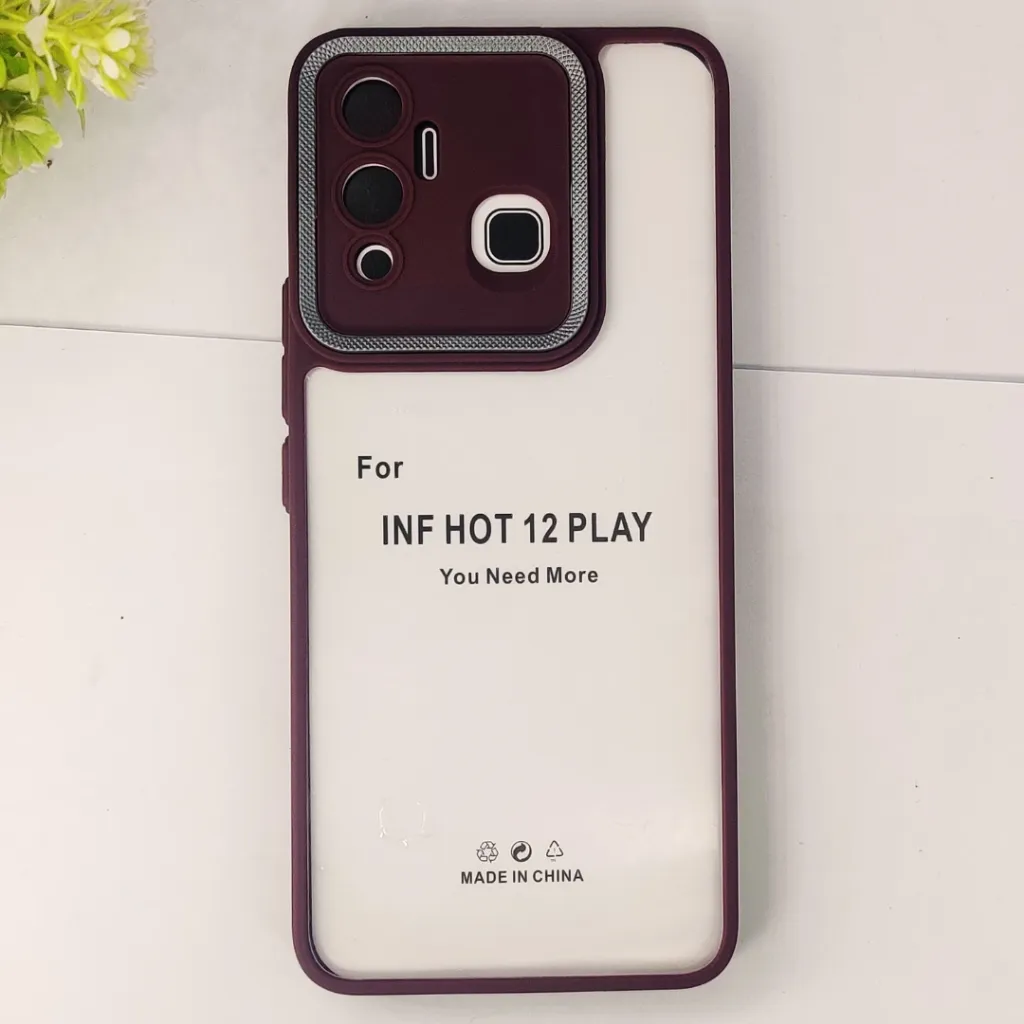 Infinix Hot 12 Play iPaky Transparent Colour Border With Camera Chrome Finishing Back Case (Maroon)