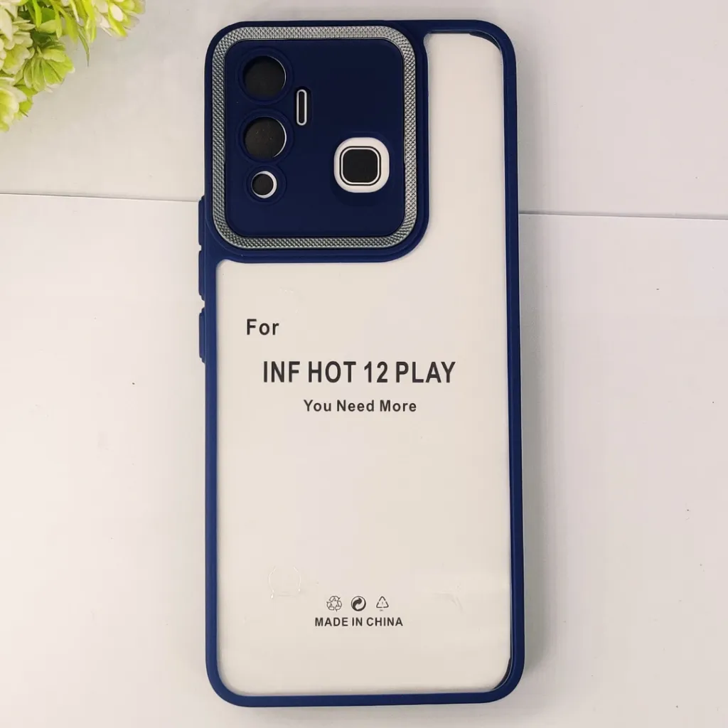 Infinix Hot 12 Play iPaky Transparent Colour Border With Camera Chrome Finishing Back Case (Navy Blue)