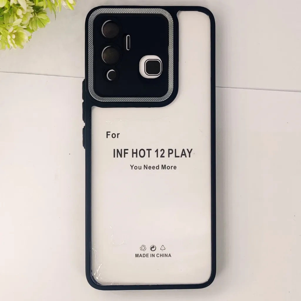 Infinix Hot 12 Play iPaky Transparent Colour Border With Camera Chrome Finishing Back Case (Black)