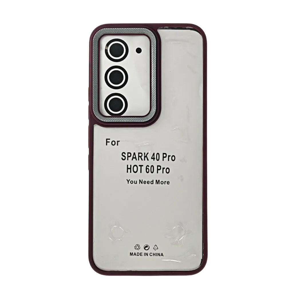 Infinix Hot 60 Pro 4G|Tecno Spark 40 Pro 4G|KM6 iPaky Transparent Colour Border With Camera Chrome Finishing Back Case (Maroon)