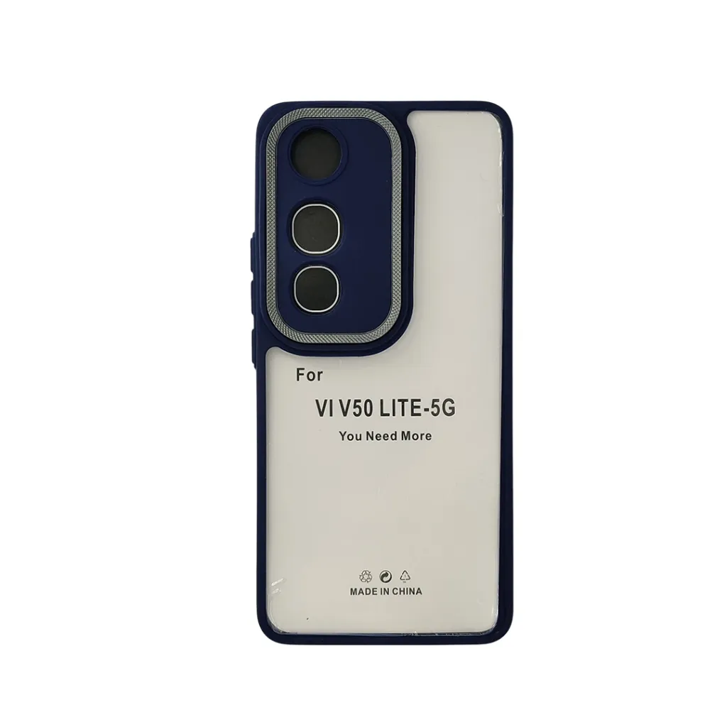 [PO10BVIV50L-7-17] Vivo V50 Lite 5G iPaky Transparent Colour Border With Camera Chrome Finishing Back Case (Navy Blue)