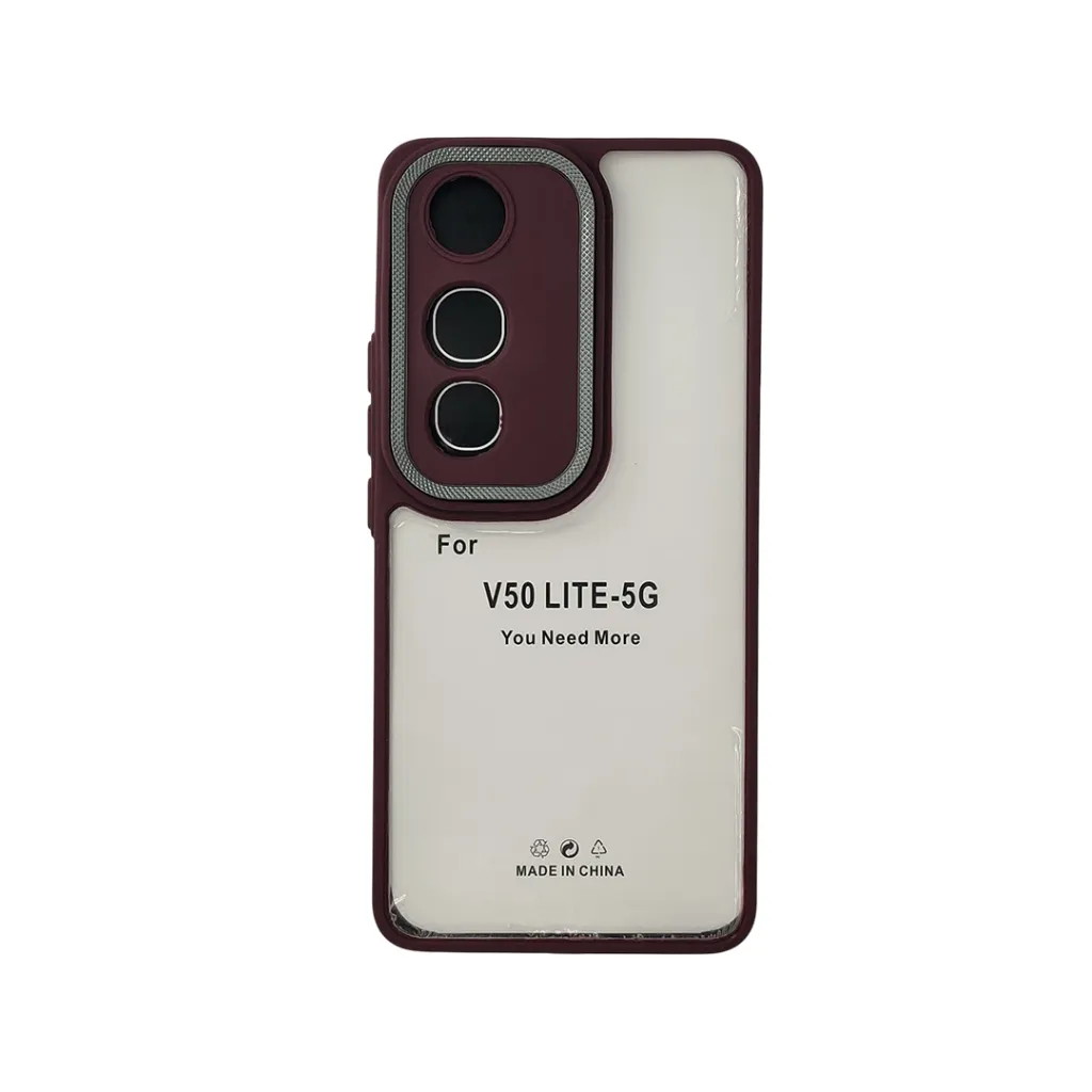 [PO10BVIV50L-7-21] Vivo V50 Lite 5G iPaky Transparent Colour Border With Camera Chrome Finishing Back Case (Maroon)