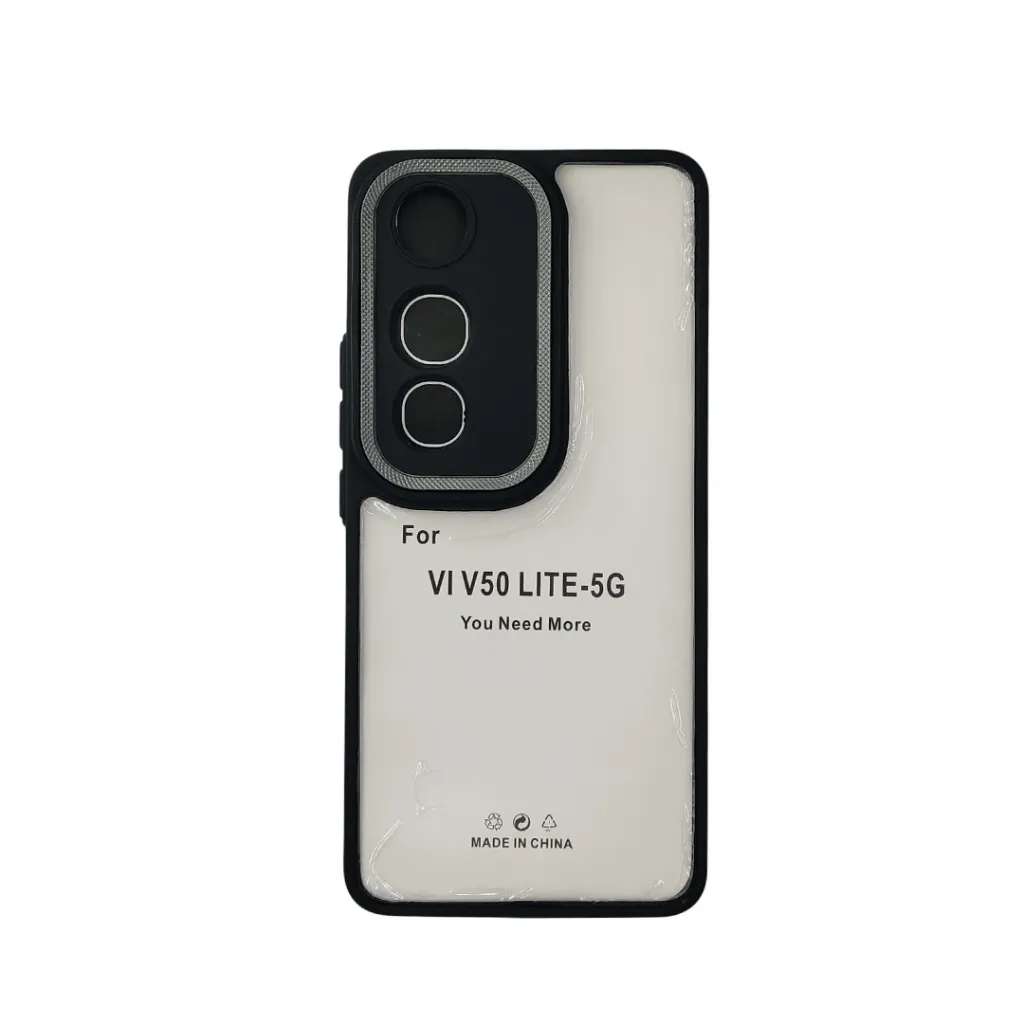 [PO10BVIV50L-7-2] Vivo V50 Lite 5G iPaky Transparent Colour Border With Camera Chrome Finishing Back Case (Black)