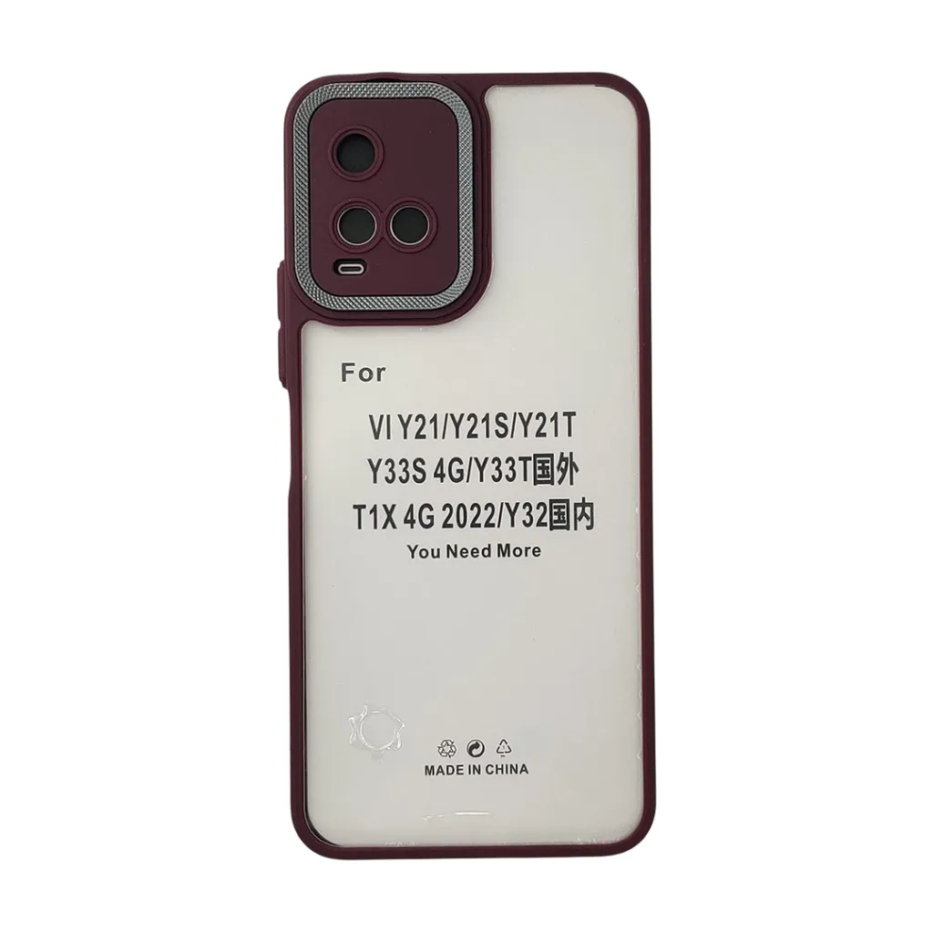 [PO10BVIY33S-7-21] Vivo Y21|Y33S|Y33T|Y32 iPaky Transparent Colour Border With Camera Chrome Finishing Back Case (Maroon)