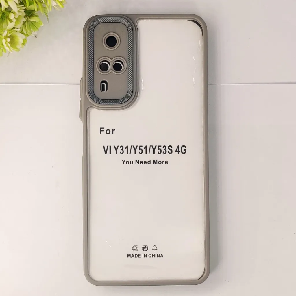 Vivo Y51s|Y31 2020|Y53s 4G|Y51 2020|Y33 2022 4G|Y51A iPaky Transparent Colour Border With Camera Chrome Finishing Back Case (Natural Titanium)