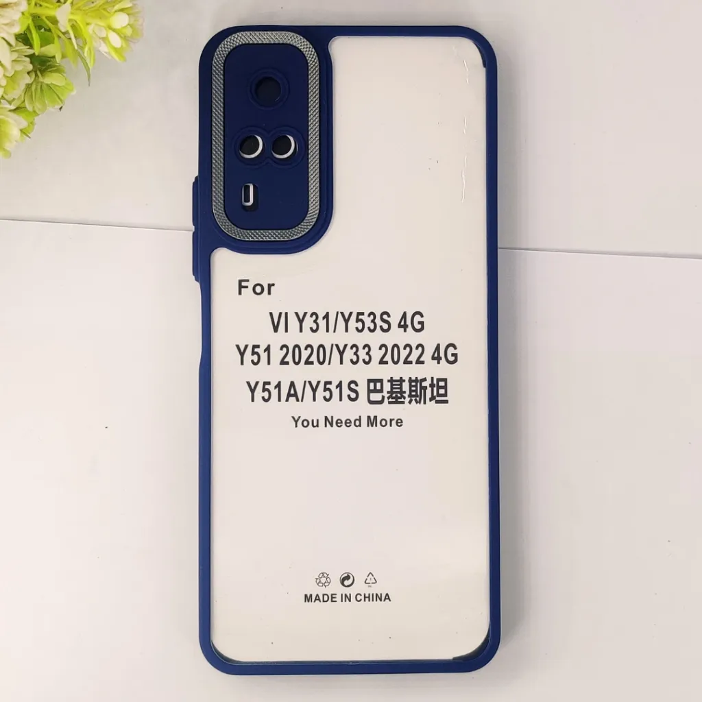 Vivo Y51s|Y31 2020|Y53s 4G|Y51 2020|Y33 2022 4G|Y51A iPaky Transparent Colour Border With Camera Chrome Finishing Back Case (Navy Blue)