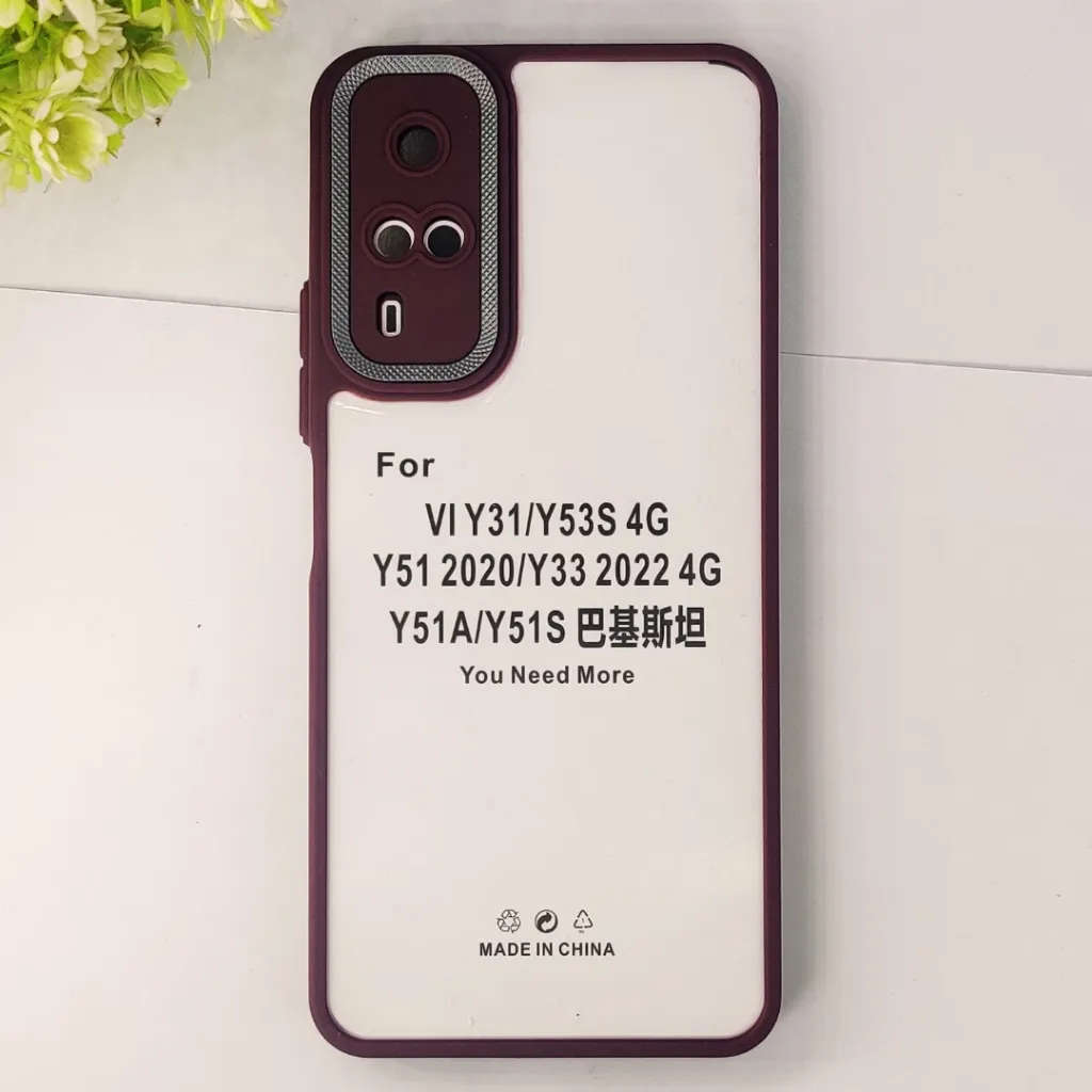 Vivo Y51s|Y31 2020|Y53s 4G|Y51 2020|Y33 2022 4G|Y51A iPaky Transparent Colour Border With Camera Chrome Finishing Back Case (Maroon)