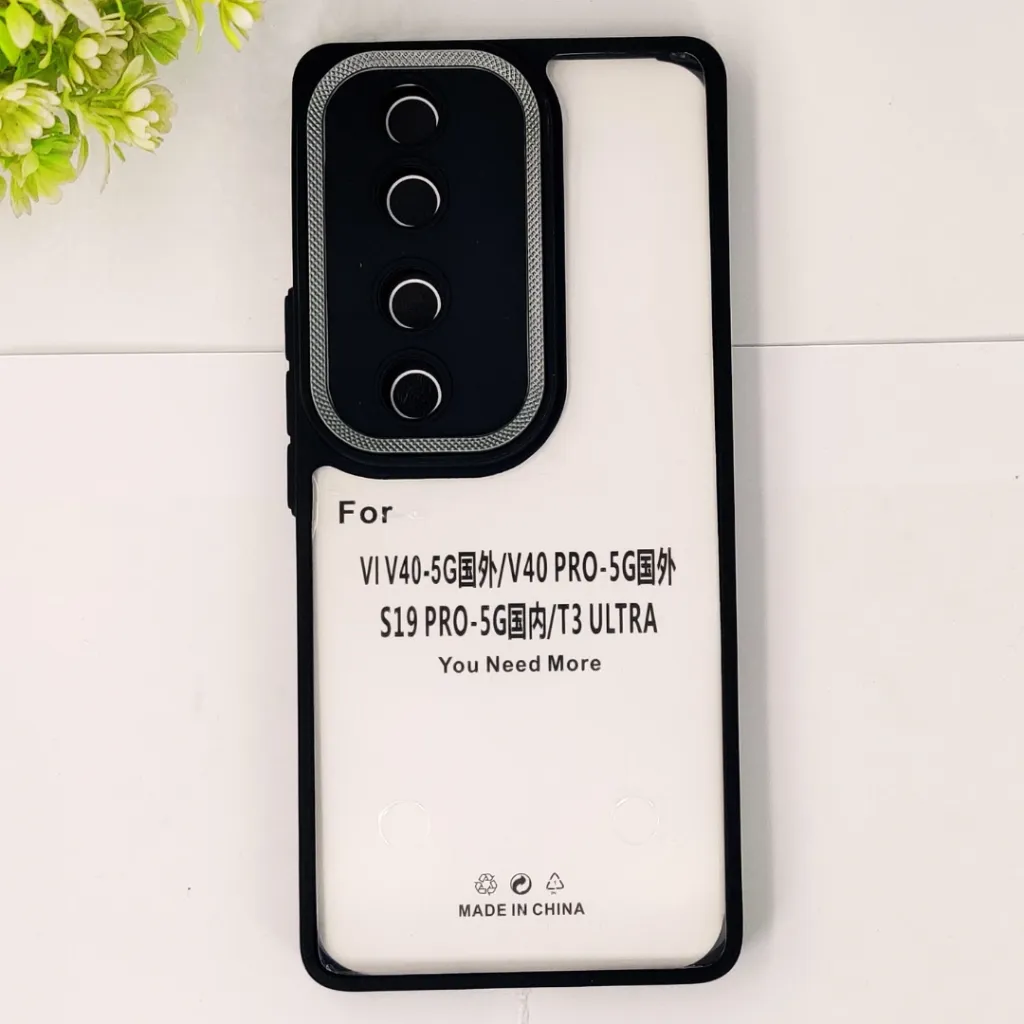 Vivo V40 5G|V40 Pro 5G|S19 Pro 5G|T3 iPaky Transparent Colour Border With Camera Chrome Finishing Back Case (Black)