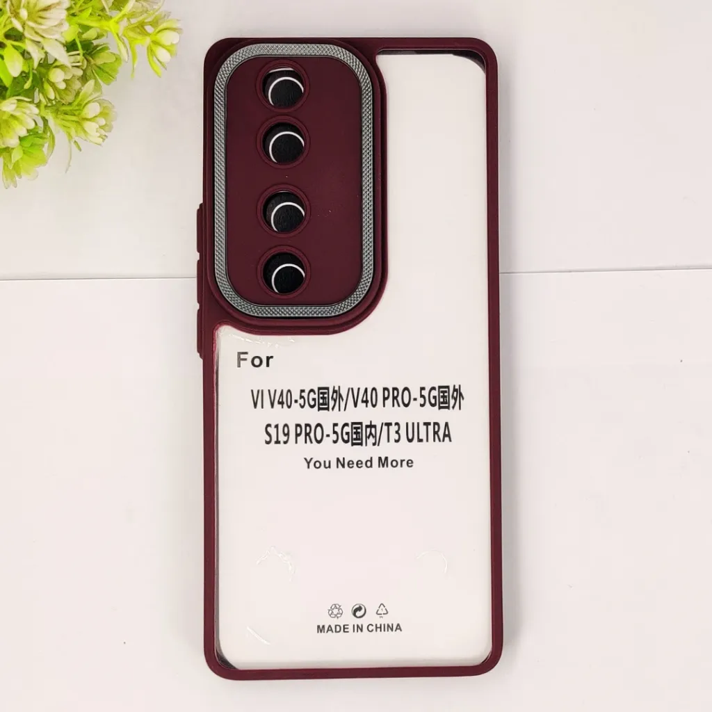 Vivo V40 5G|V40 Pro 5G|S19 Pro 5G|T3 iPaky Transparent Colour Border With Camera Chrome Finishing Back Case (Maroon)