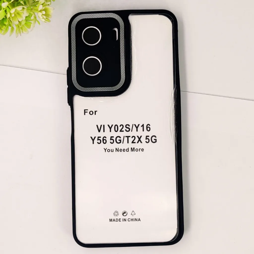 Vivo Y16 4G|Y56 5G|Y02s 4G|T2X iPaky Transparent Colour Border With Camera Chrome Finishing Back Case (Black)