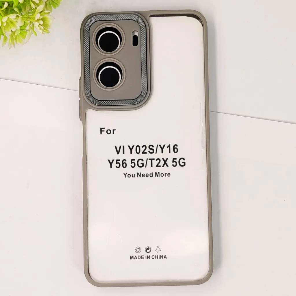 Vivo Y16 4G|Y56 5G|Y02s 4G|T2X iPaky Transparent Colour Border With Camera Chrome Finishing Back Case (Natural Titanium)