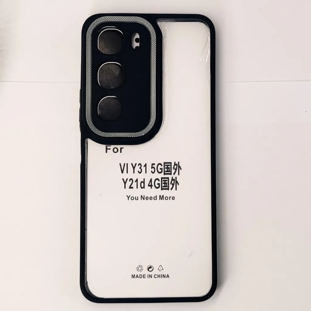 Vivo Y21D 4G|Y31 5G iPaky Transparent Colour Border With Camera Chrome Finishing Back Case (Black)