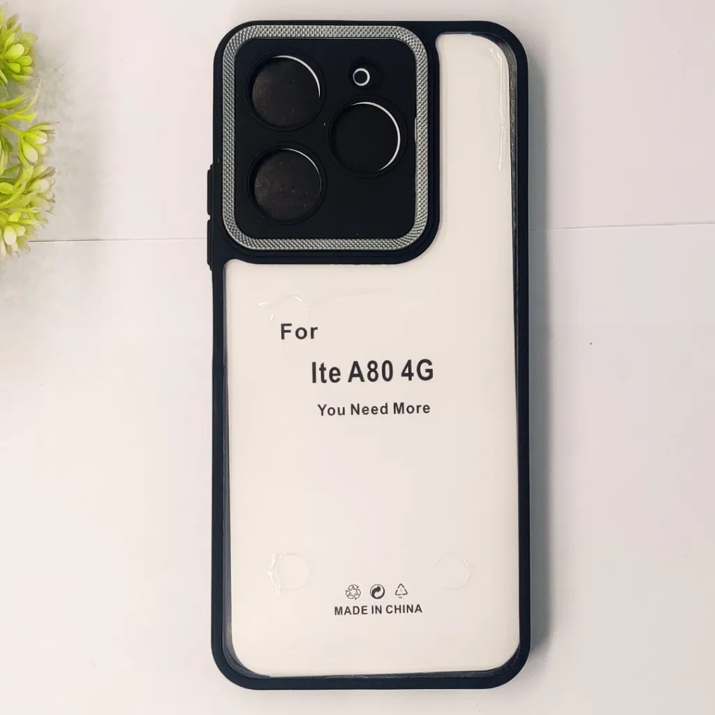 iTel A80 4G iPaky Transparent Colour Border With Camera Chrome Finishing Back Case (Black)