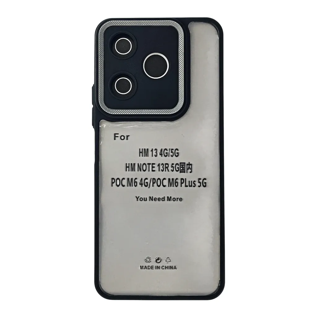 [PO10BMI13-7-2] Xiaomi Redmi 13 4G|Note 13R|Poco M6 4G iPaky Transparent Colour Border With Camera Chrome Finishing Back Case (Black)
