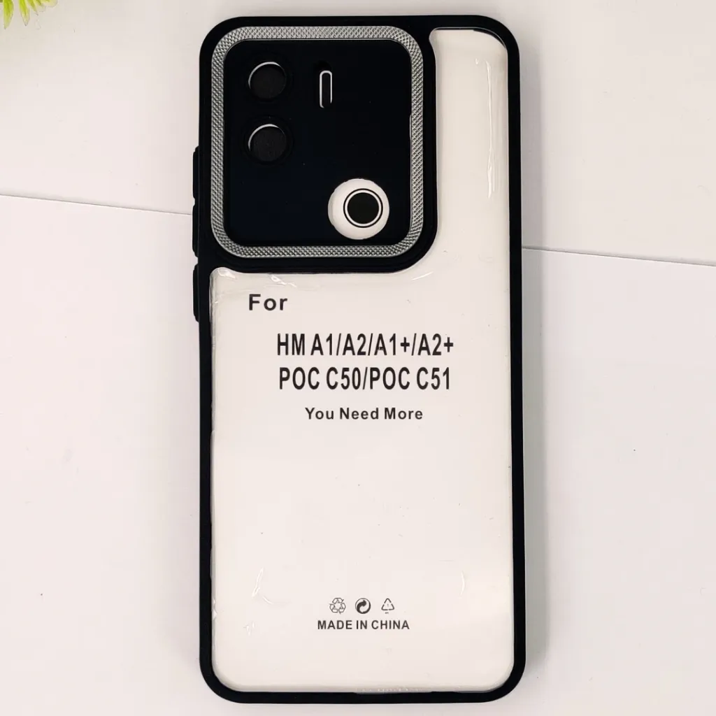 Xiaomi Redmi A2 Plus|A1 PLus|Poco C50|Poco C51 iPaky Transparent Colour Border With Camera Chrome Finishing Back Case (Black)