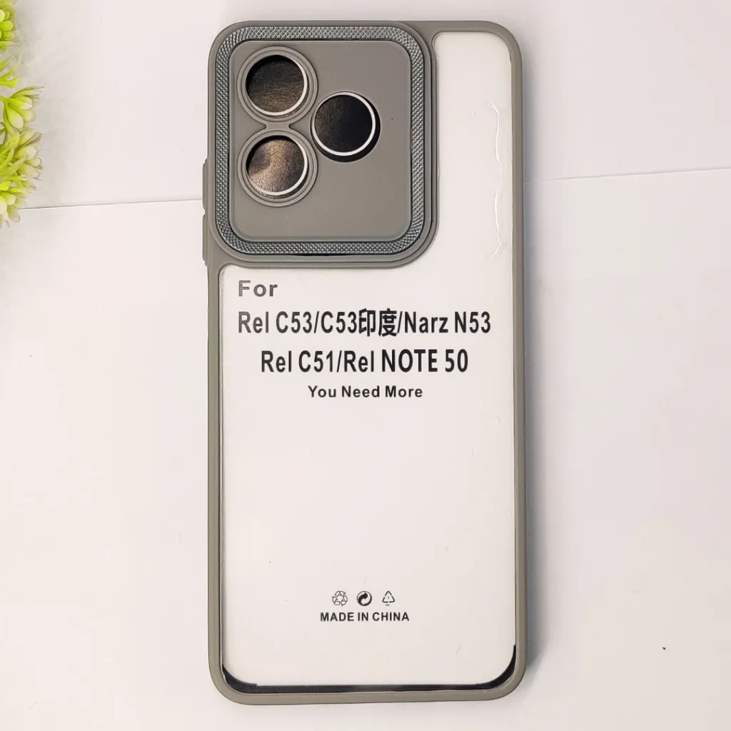 [PO10BORELMEC51-7-36] Oppo Realme C51|C53|Note 50|SparX Neo 8 Pro|Narzo N53 iPaky Transparent Colour Border With Camera Chrome Finishing Back Case (Natural Titanium)