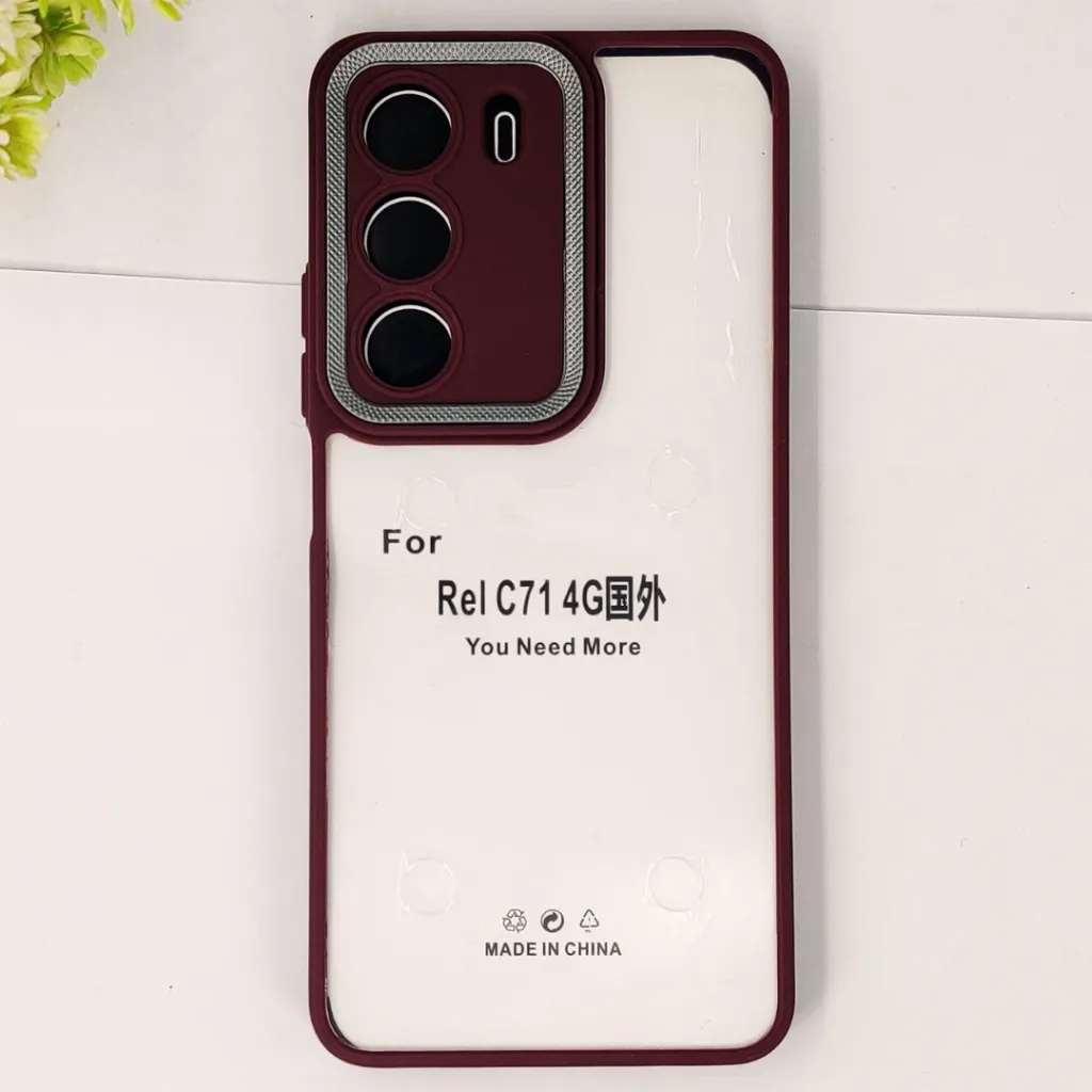 Oppo Realme C71|Realme C71X iPaky Transparent Colour Border With Camera Chrome Finishing Back Case (Maroon)