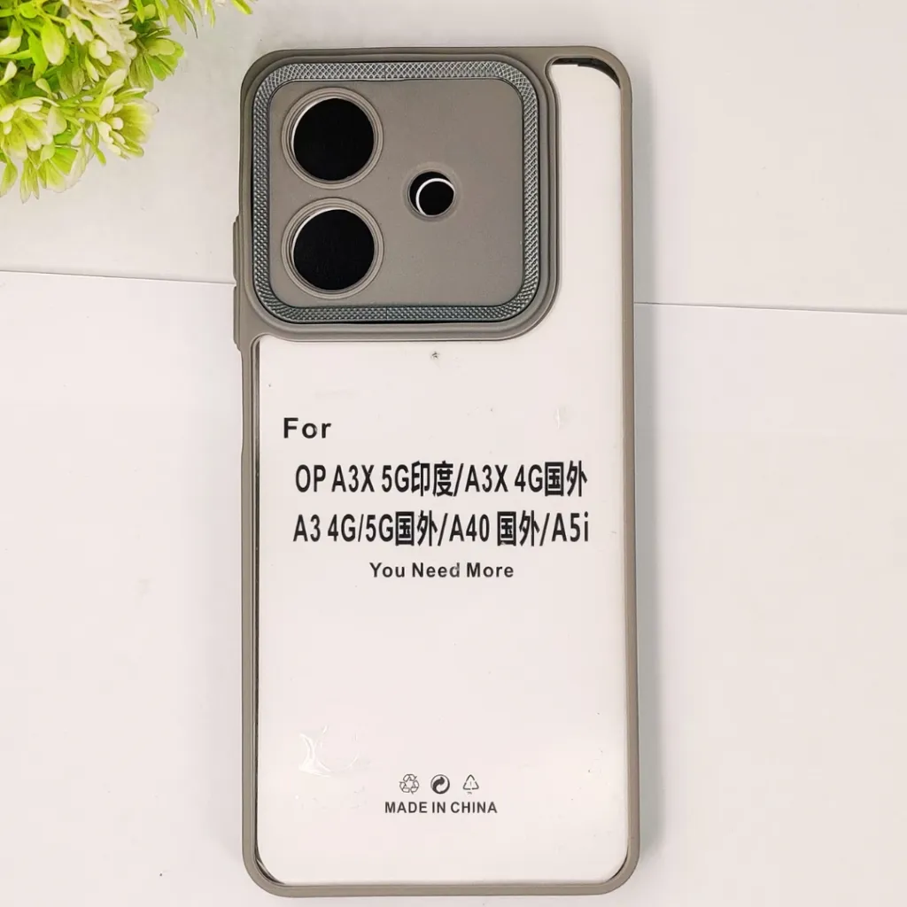 Oppo A3x 4G|5G|A3 4G|5G|A5i|A40| iPaky Transparent Colour Border With Camera Chrome Finishing Back Case (Natural Titanium)