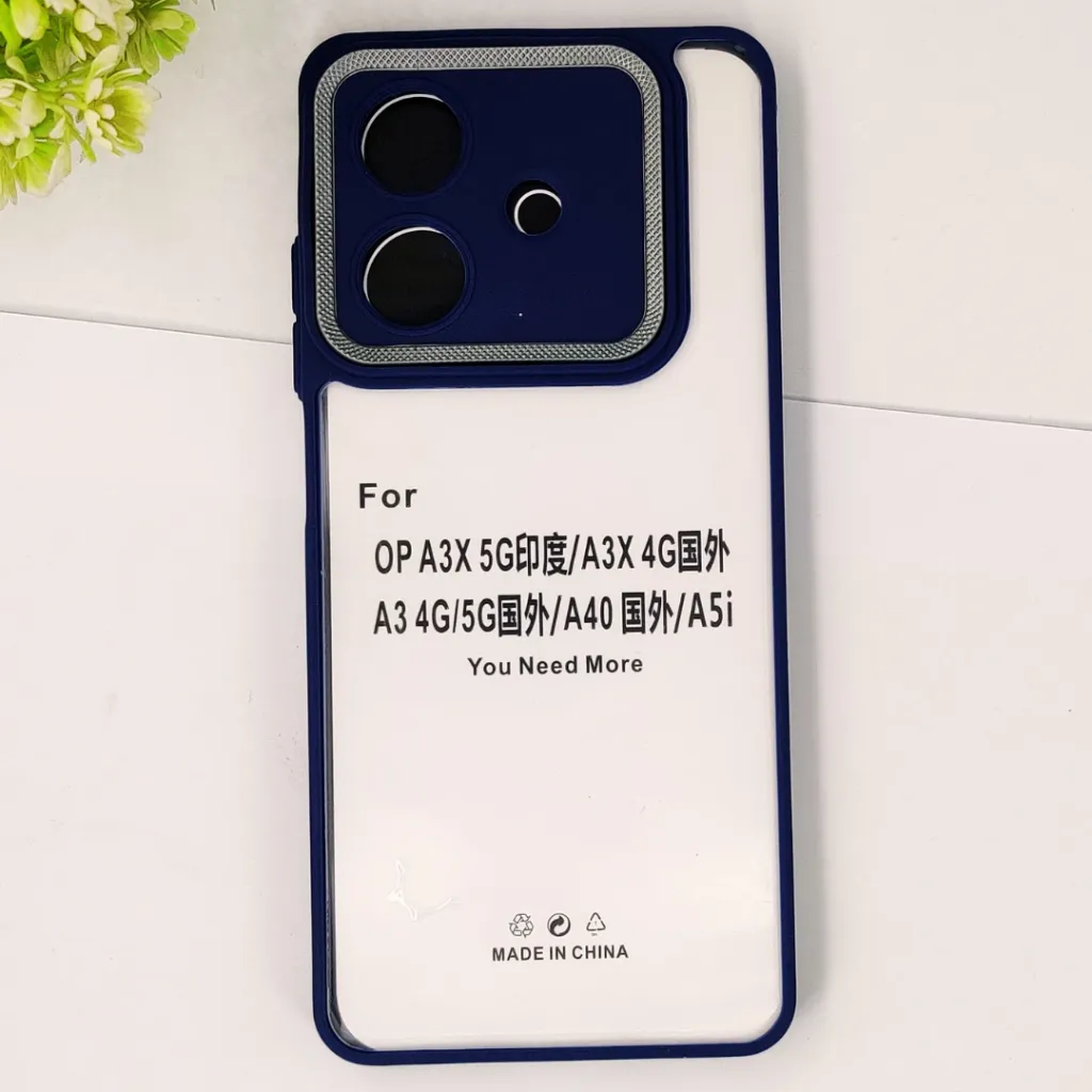 Oppo A3x 4G|5G|A3 4G|5G|A5i|A40| iPaky Transparent Colour Border With Camera Chrome Finishing Back Case (Navy Blue)
