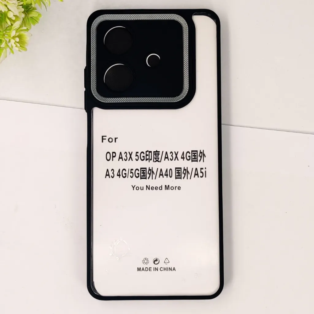 Oppo A3x 4G|5G|A3 4G|5G|A5i|A40| iPaky Transparent Colour Border With Camera Chrome Finishing Back Case (Black)