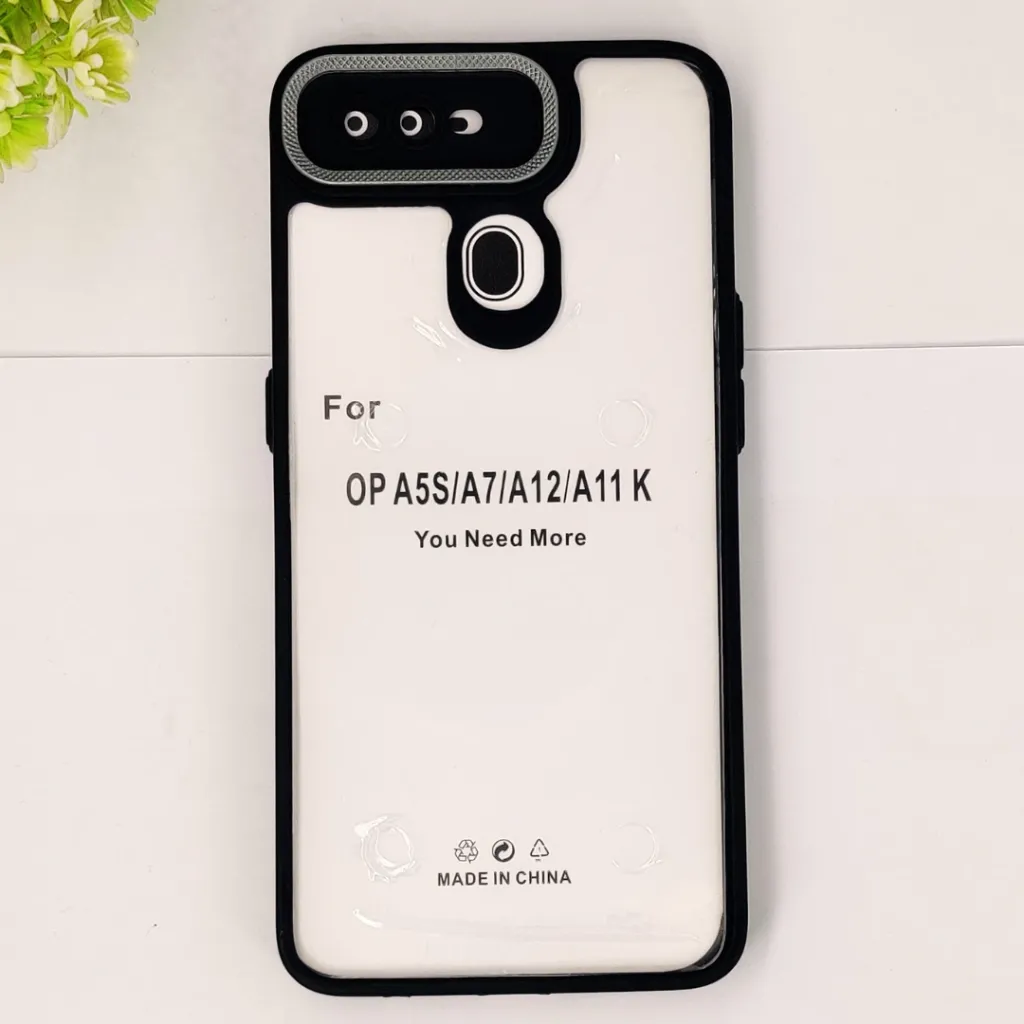 Oppo A5S|A12|A11K|A7|F9 iPaky Transparent Colour Border With Camera Chrome Finishing Back Case (Black)