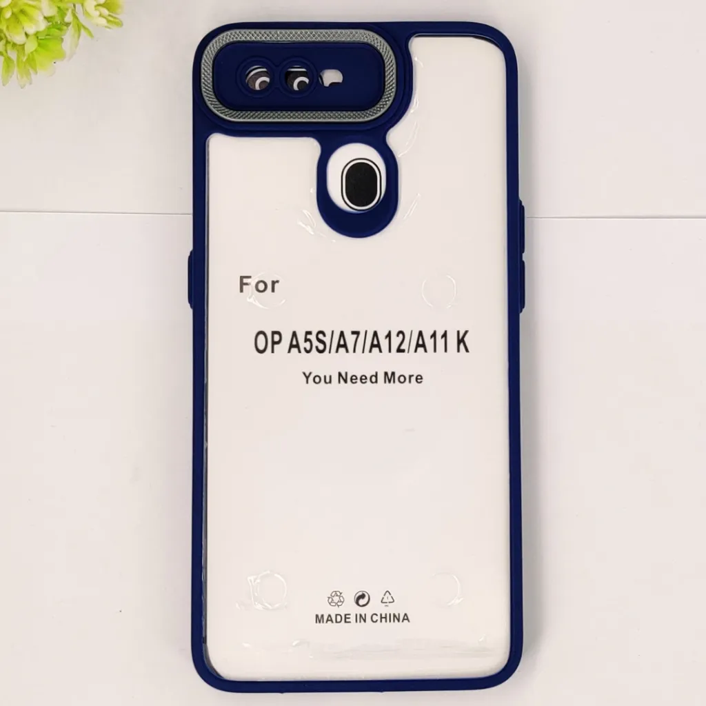 Oppo A5S|A12|A11K|A7|F9 iPaky Transparent Colour Border With Camera Chrome Finishing Back Case (Navy Blue)