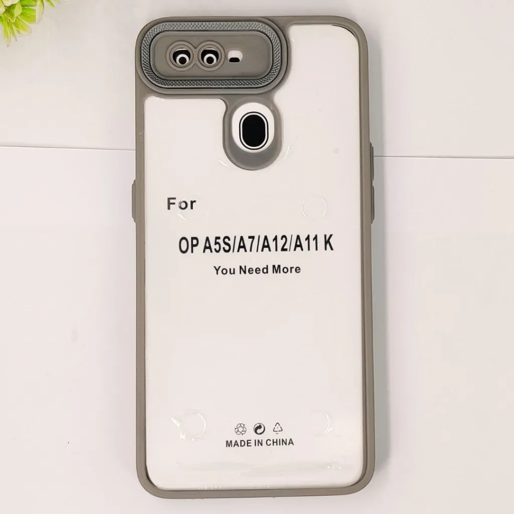 Oppo A5S|A12|A11K|A7|F9 iPaky Transparent Colour Border With Camera Chrome Finishing Back Case (Natural Titanium)