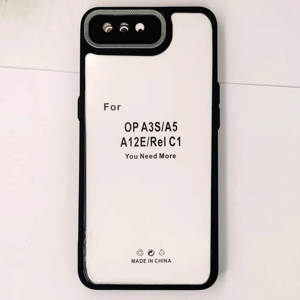 Oppo A12E|A3s|Realme C1 iPaky Transparent Colour Border With Camera Chrome Finishing Back Case (Black)